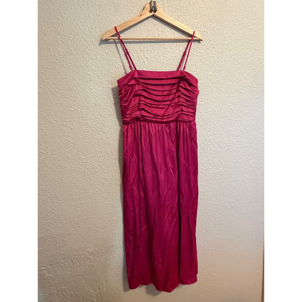Abercrombie Magenta Silk Ruffle Bodice Smocked Back Midi Cocktail Dress Pockets